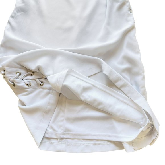 Cato SMALL Riviera White Side Lace Up Keyhole Neck Knee Length Sorority Dress - Picture 6 of 11